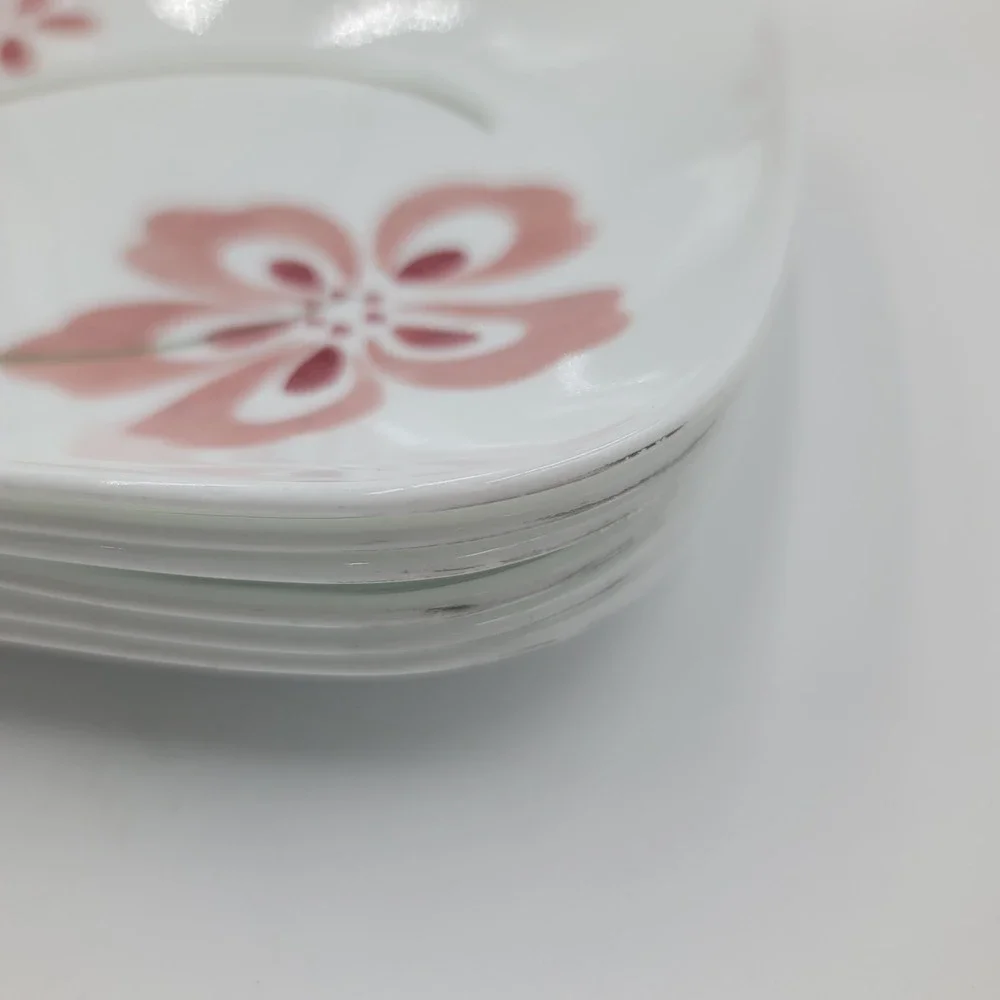 15pc Corelle Vitrelle Square Dinnerware Set Pretty Pink Flower Made in USA